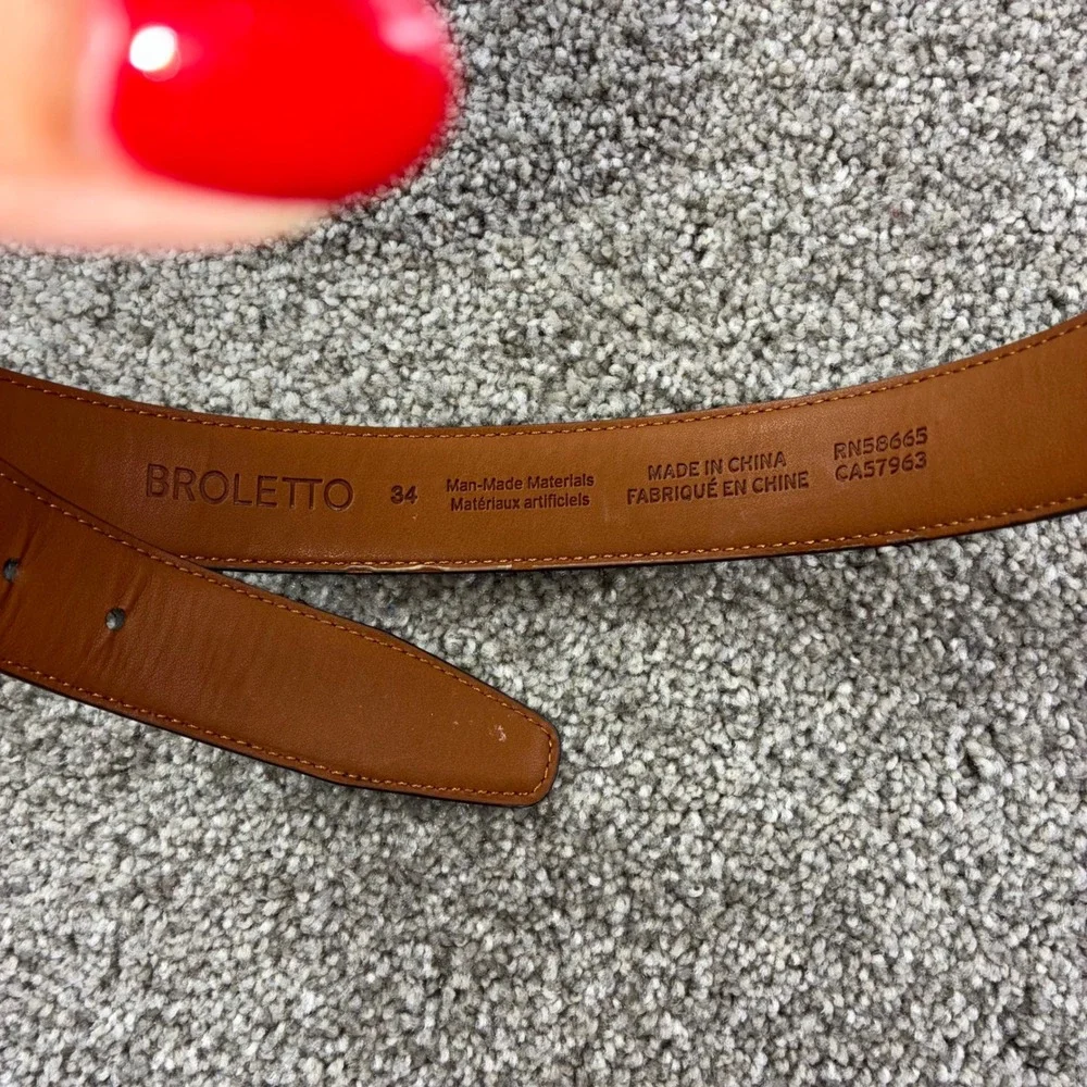 BROLETTO Mens Faux Leather Belt Size 34 Brown Perforated Casual Dress Buckle‎